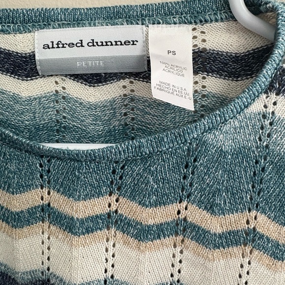 Alfred Dunner Women's Chevron Sweater - Teal, Cream, and Gray - Picture 2 of 3